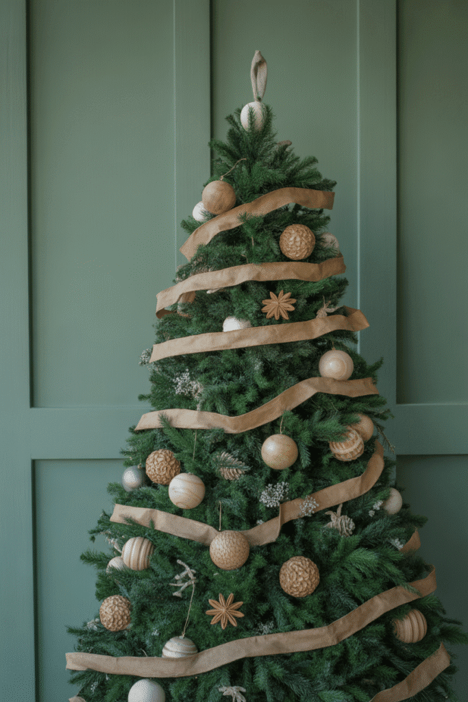 Eco-friendly minimalist Christmas tree made with sustainable decorations.