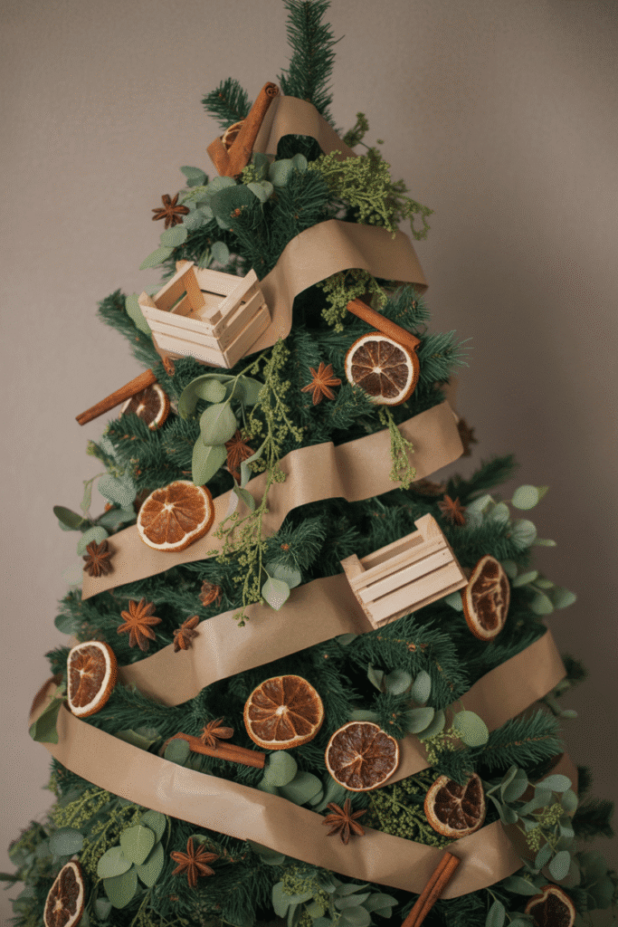 Farm-to-table inspired Christmas tree with natural edible decorations.