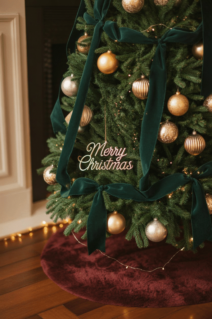 Sophisticated black tie Christmas tree with elegant jewel tones and metallic accents.