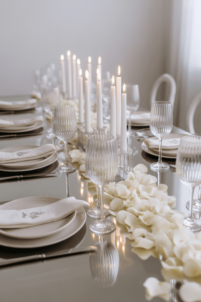 Monochrome Thanksgiving table in all-white decor.