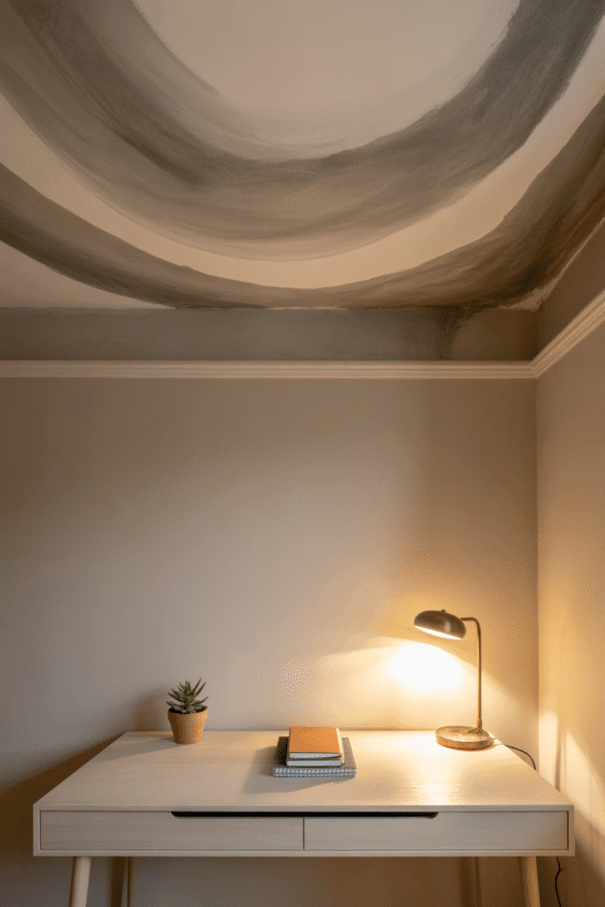 Textured paint on the ceiling adds affordable depth and visual interest.