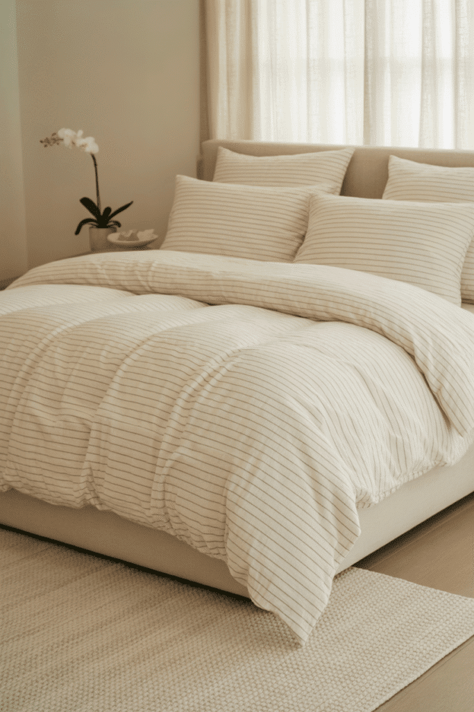 Subtle patterns add visual interest without disrupting the neutral harmony.