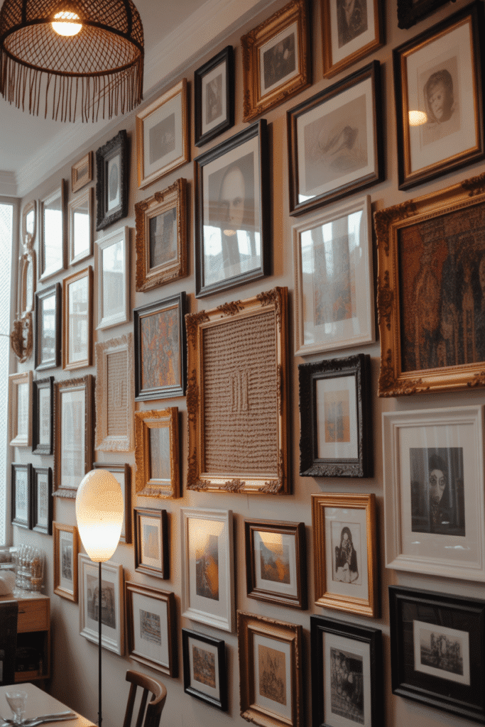 A floor-to-ceiling gallery wall makes a bold, immersive design statement.

