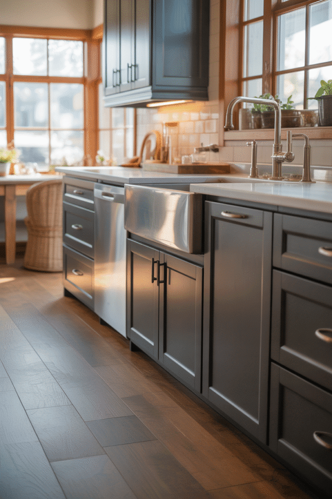Charcoal gray offers a softer, more approachable take on dark kitchen cabinetry.