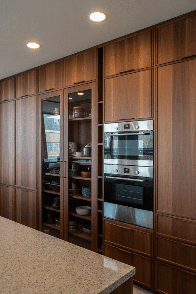 Wall-to-wall cabinetry creates a seamless, high-end look with maximum storage.