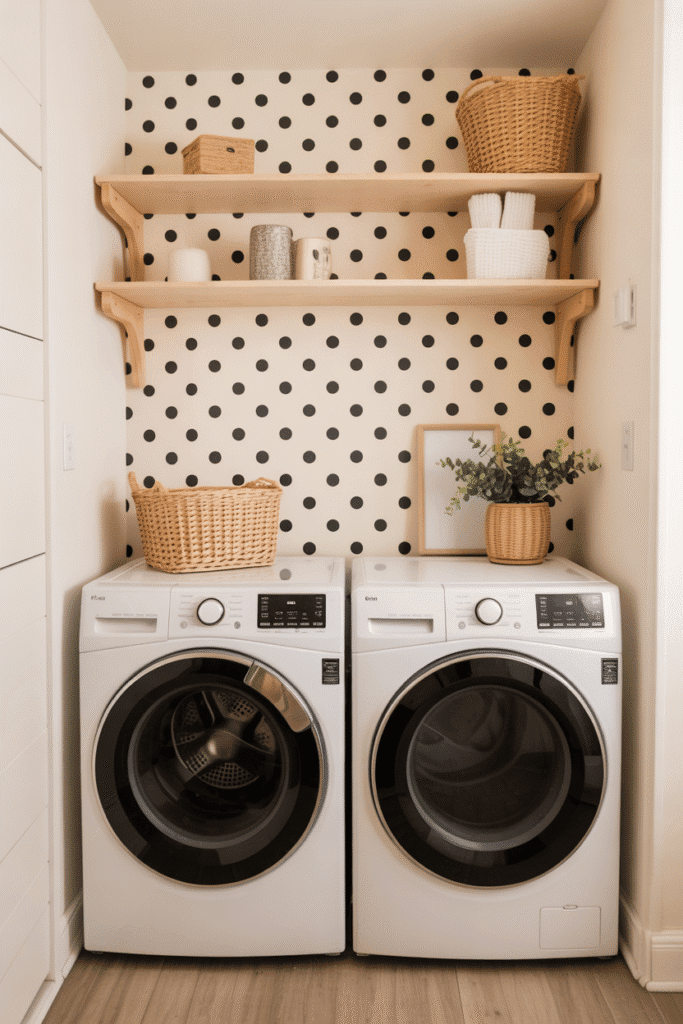 Peel-and-stick wallpaper makes it easy to refresh laundry walls with fun patterns.