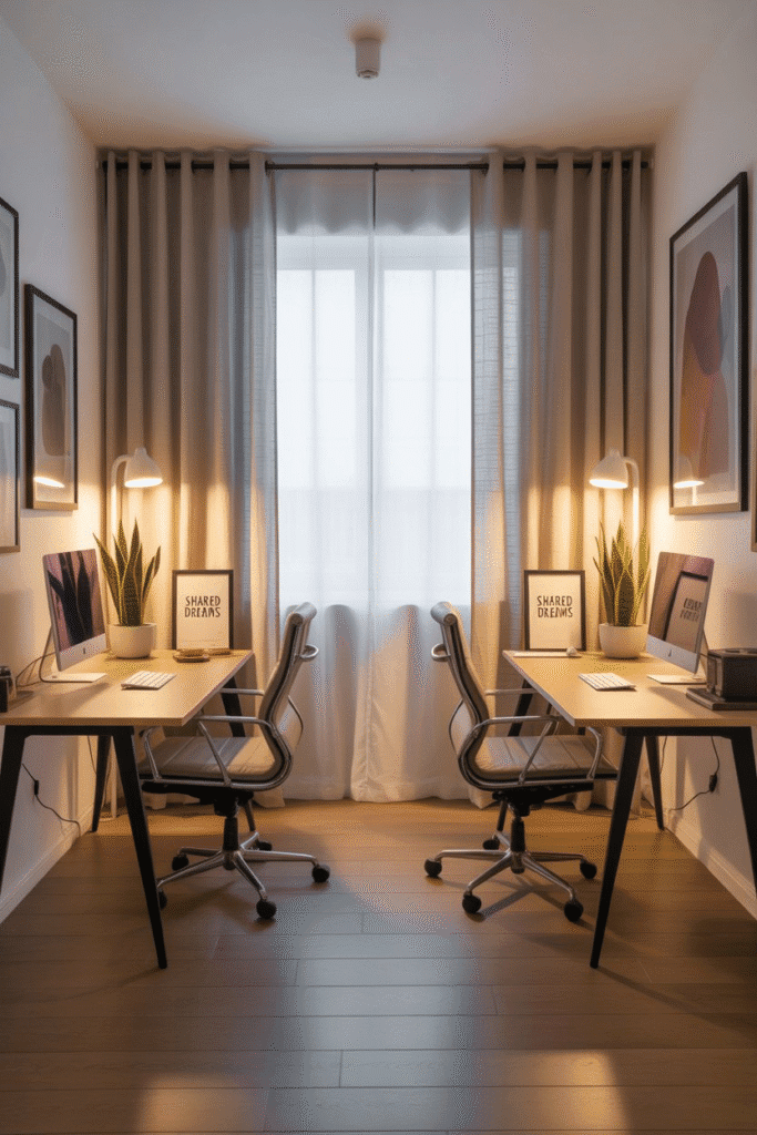 Homey and stylish shared office that blends seamlessly with overall interior design.