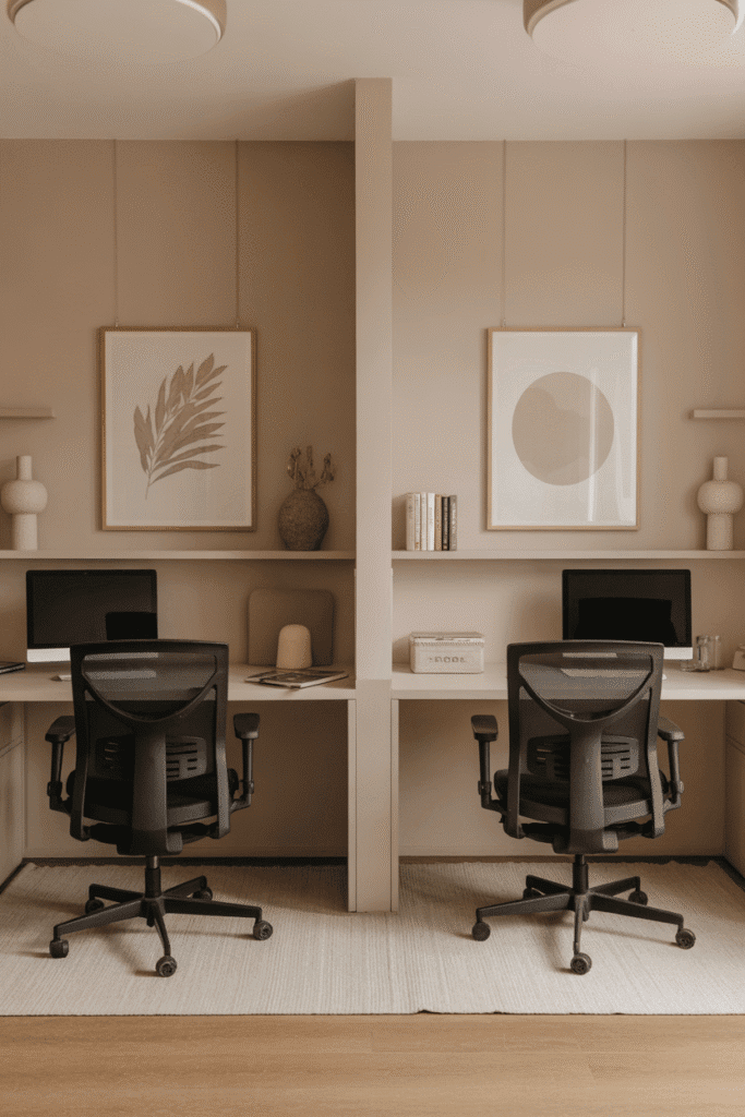 Matching chairs bring visual harmony to a shared two-person workspace.