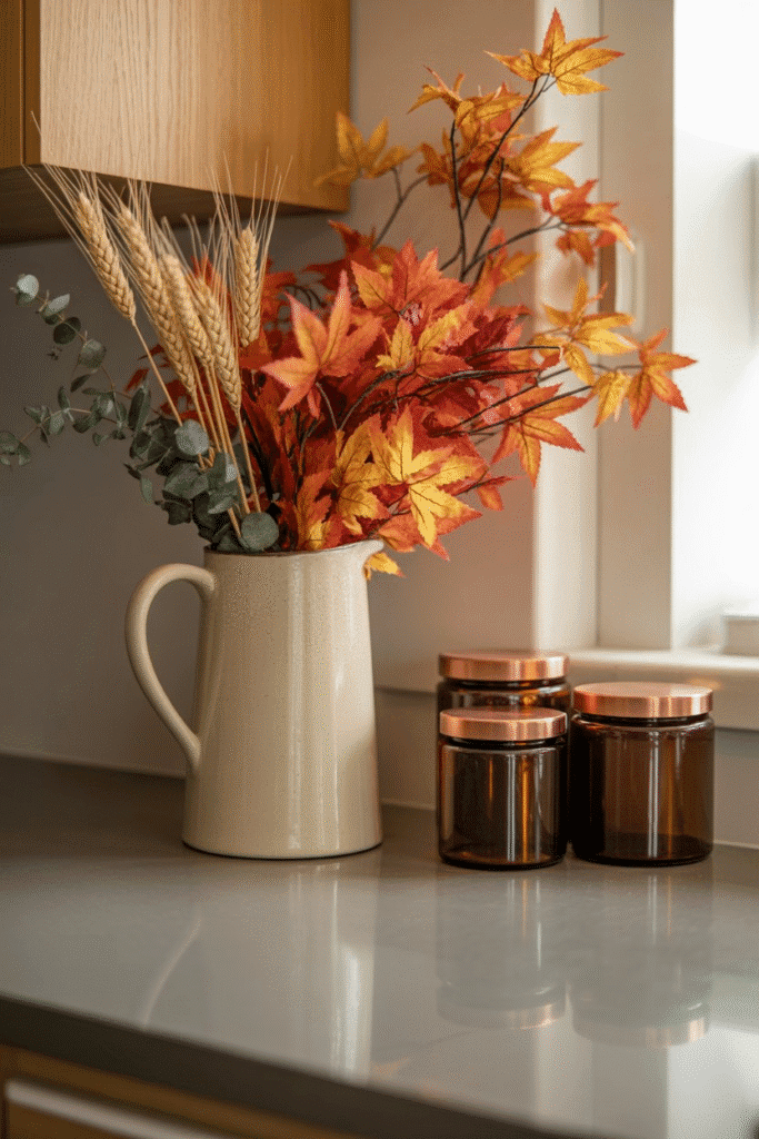 Autumn florals bring texture and natural fall tones into the kitchen space.