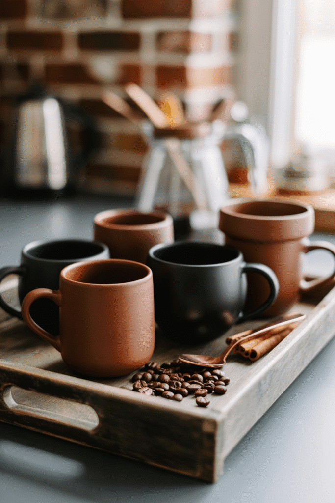 Warm-toned mugs make everyday coffee moments feel seasonally styled.