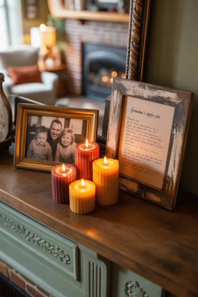 Personal mementos add warmth and meaning to your seasonal mantle.