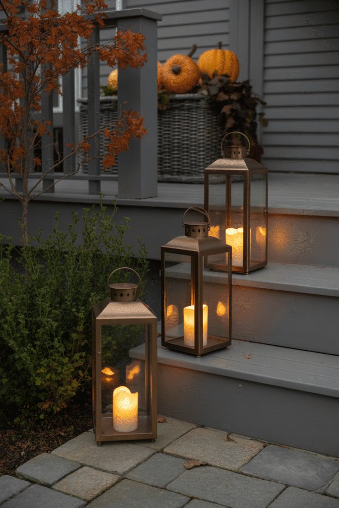 Lanterns give your fall porch a cozy, welcoming glow.