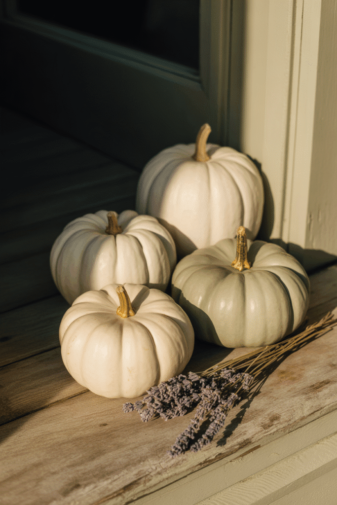 Painted pumpkins bring a modern touch to fall porch styling.