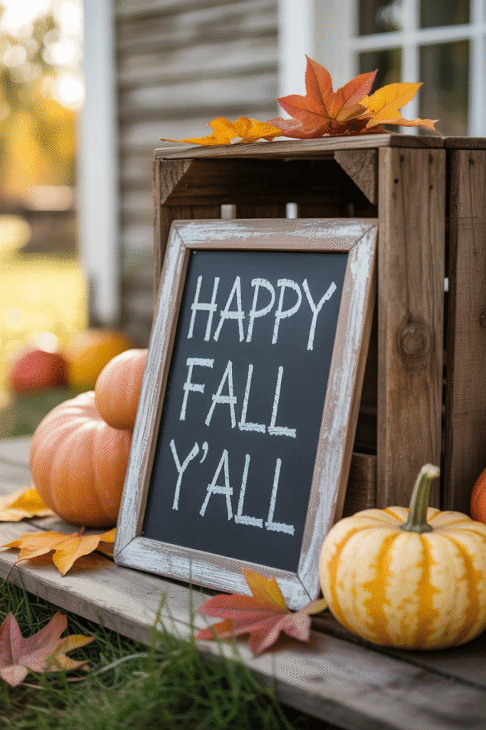 Chalkboard signs add a personal, playful note to porch decor.