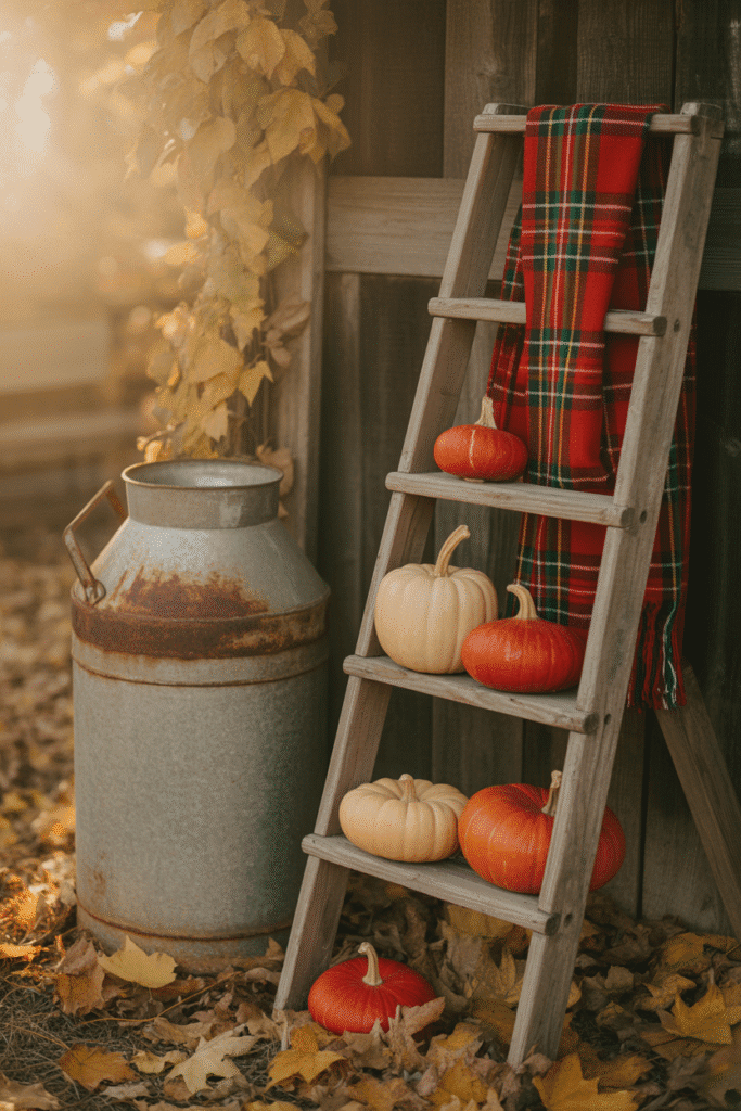 Repurposed vintage items give your porch nostalgic fall flair.