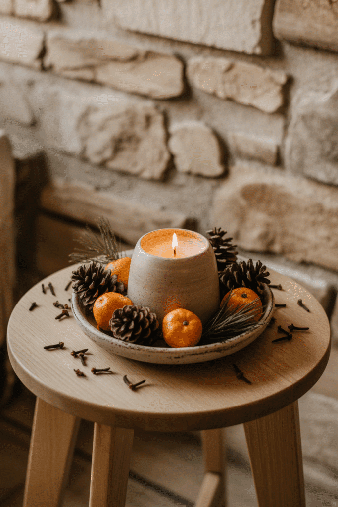 Scented elements make your porch feel and smell like fall.