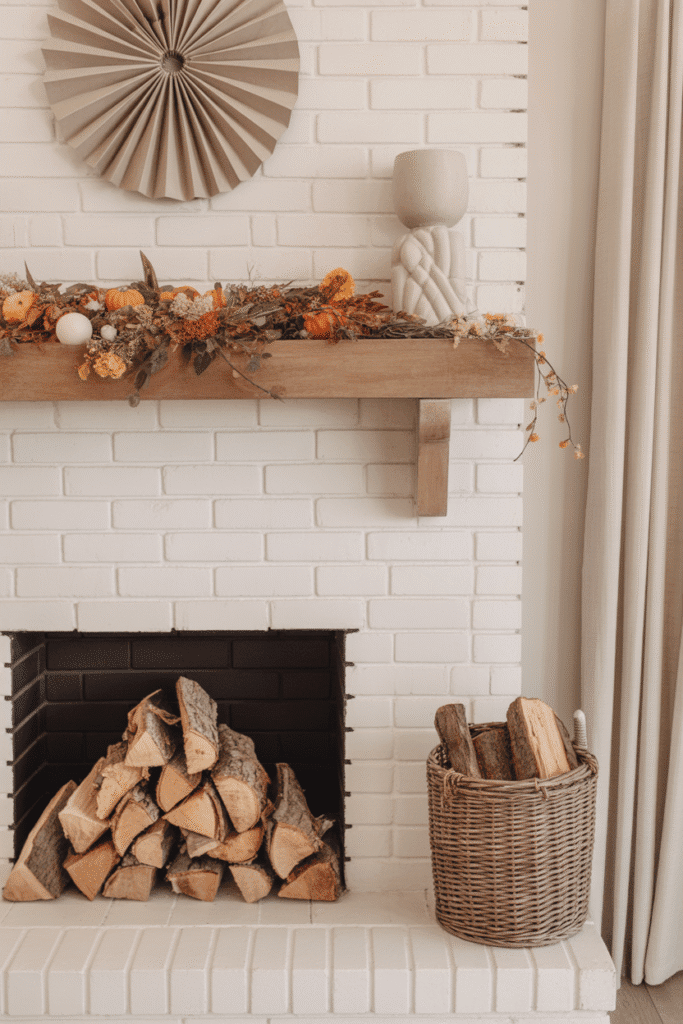 Stacked firewood as a fall accent in the living room.