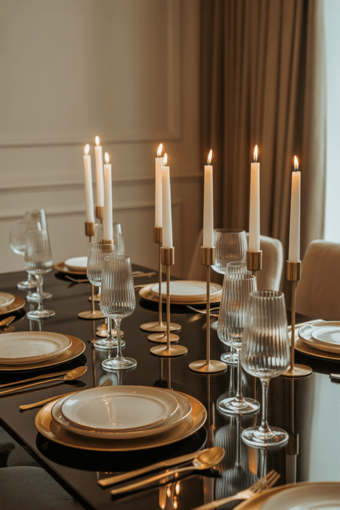 Elegant fall table decor with gold and copper details.
