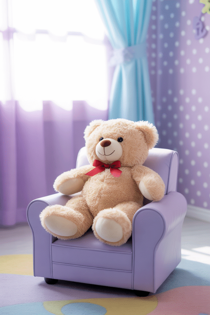 Playful light purple polka dot wallpaper brings whimsy and sweetness to a child’s room.