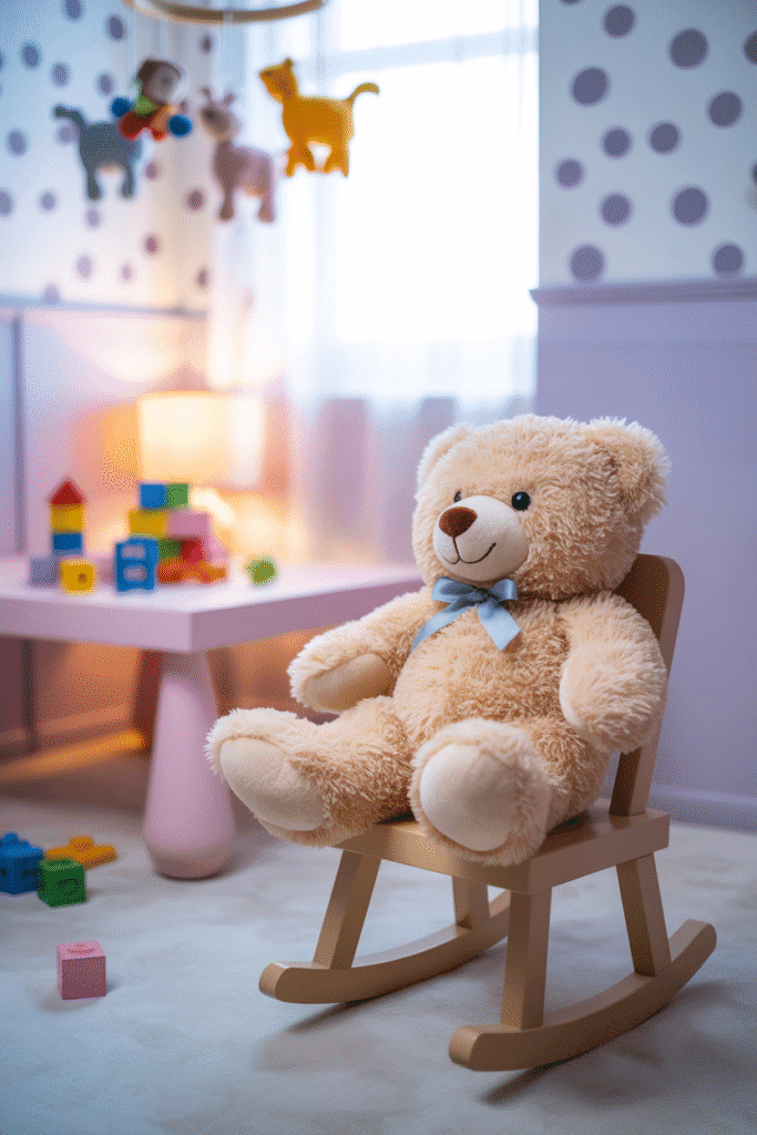 Playful light purple polka dot wallpaper brings whimsy and sweetness to a child’s room.