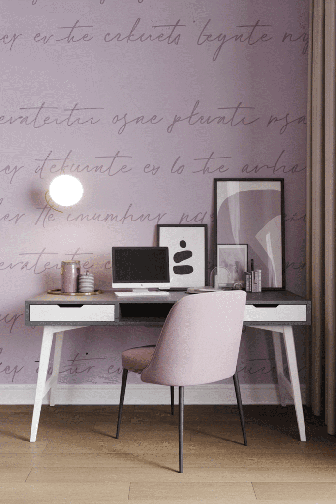Inspirational light purple wallpaper with handwritten quotes adds creativity and peace to personal spaces.