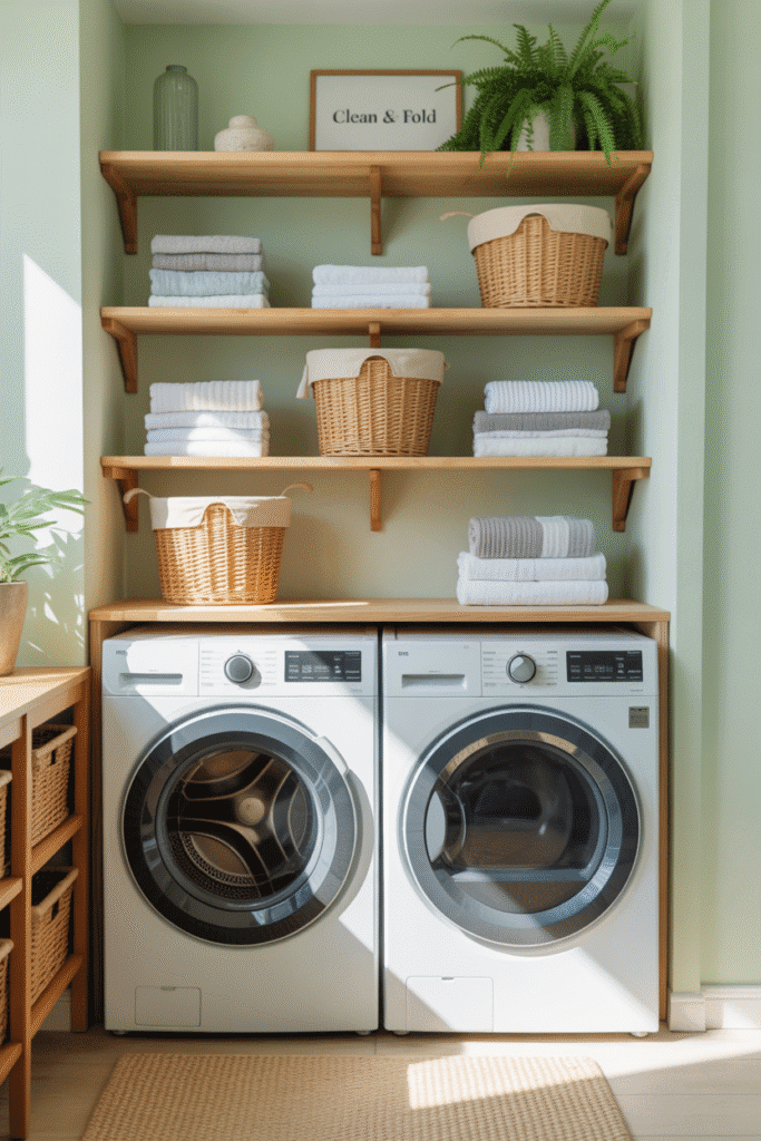 A fresh, cheerful color palette makes this laundry room bright and welcoming.