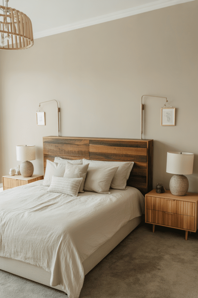 Sustainable bedroom furniture with reclaimed wood dresser and bamboo nightstands for an eco-friendly look.