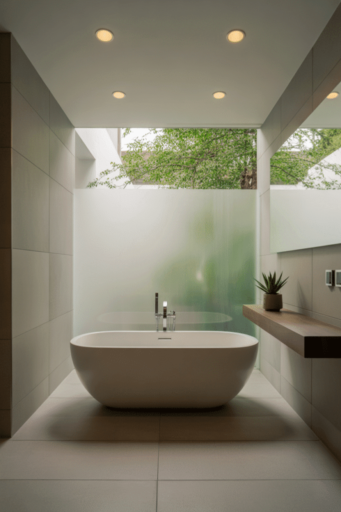 Organic modern bathroom with neutral warm color palette.