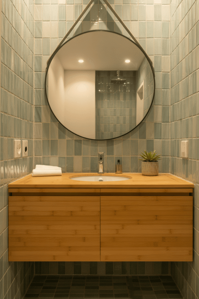 Organic modern bathroom with sustainable natural materials.