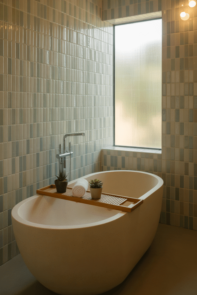Organic modern bathroom with sustainable natural materials.