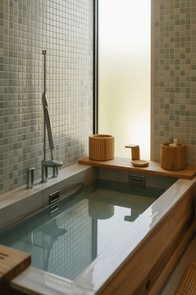 Organic modern bathroom with sustainable natural materials.