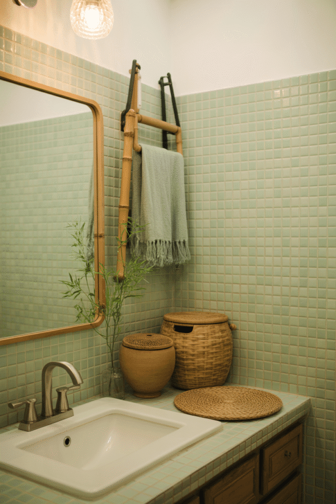 Organic modern bathroom with sustainable natural materials.