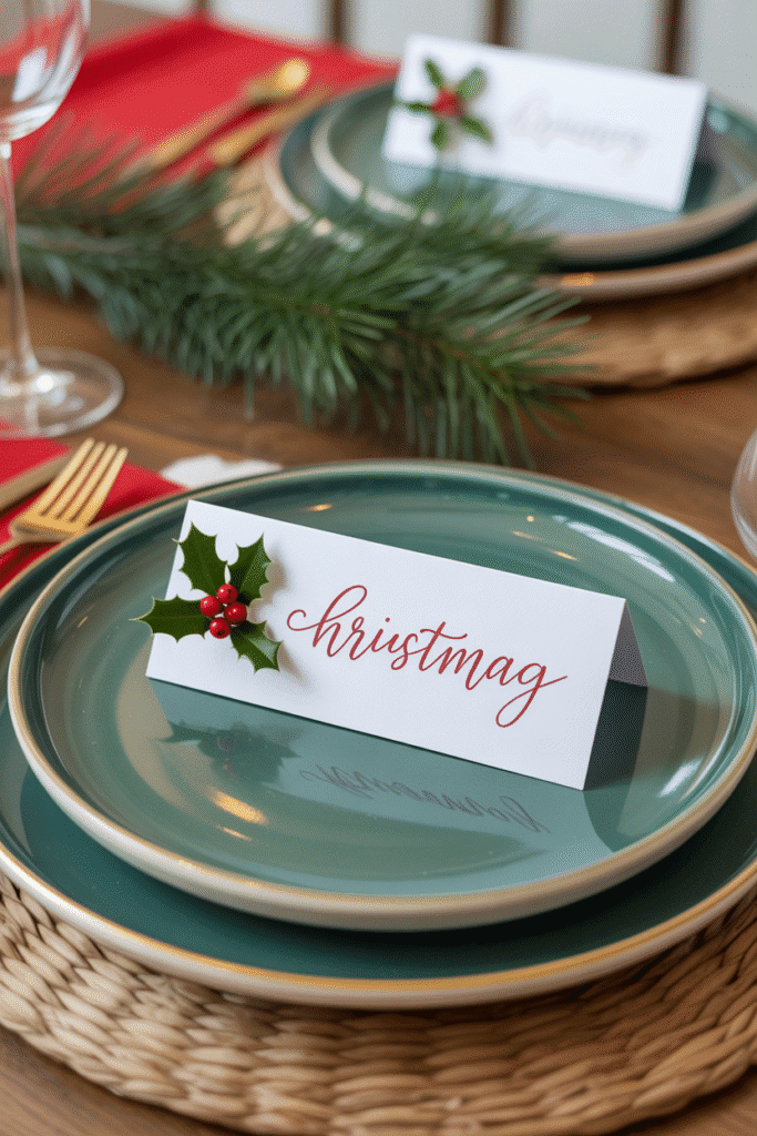 DIY personalized Christmas table name tags for guests.