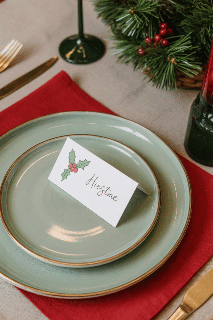 DIY personalized Christmas table name tags for guests.