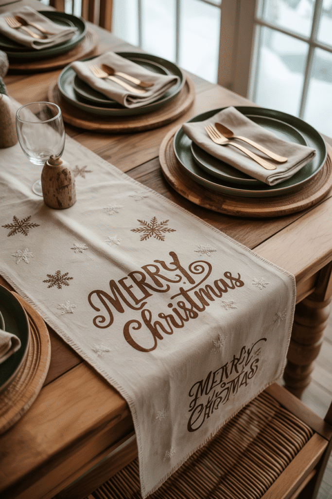 Eco-conscious Christmas dinner table with sustainable decor.