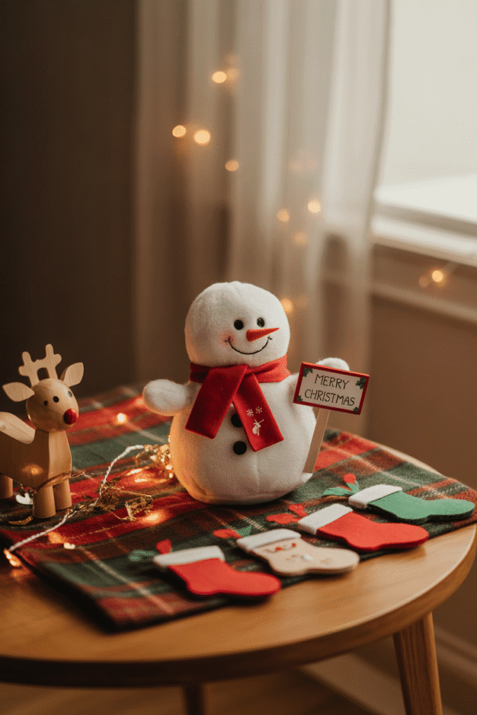 Kid-friendly Christmas coffee table décor with playful holiday accents.