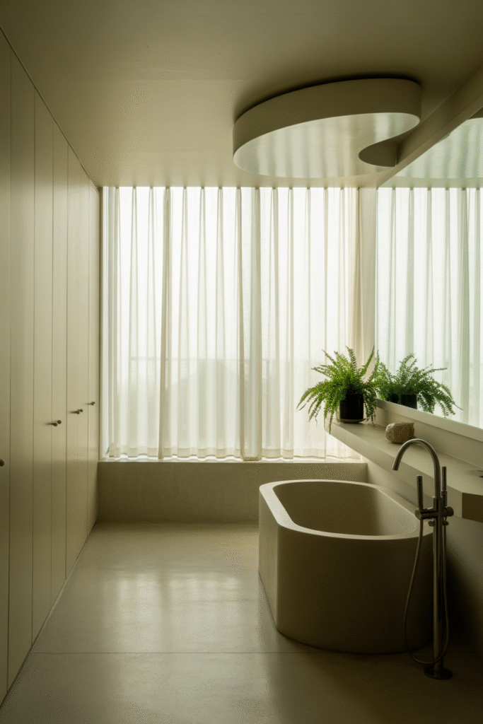 Bathroom with ceiling vent and window for moisture control and ventilation.