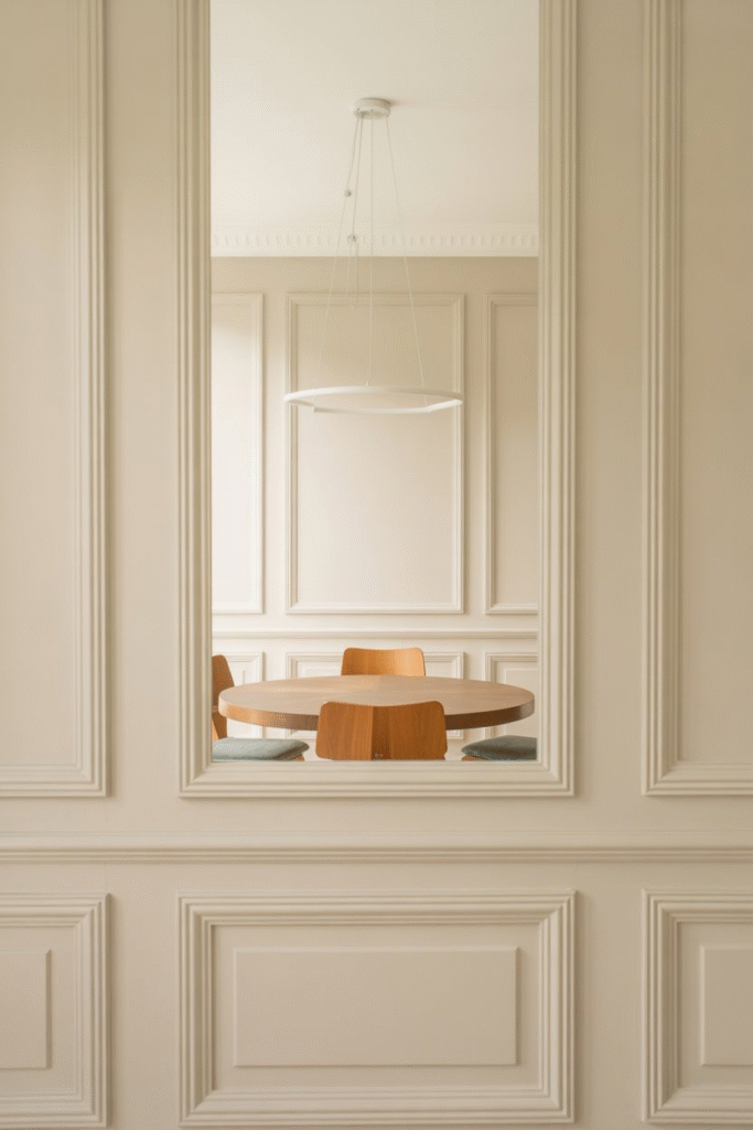 Dining nook featuring adhesive wall molding adding architectural detail to rental.