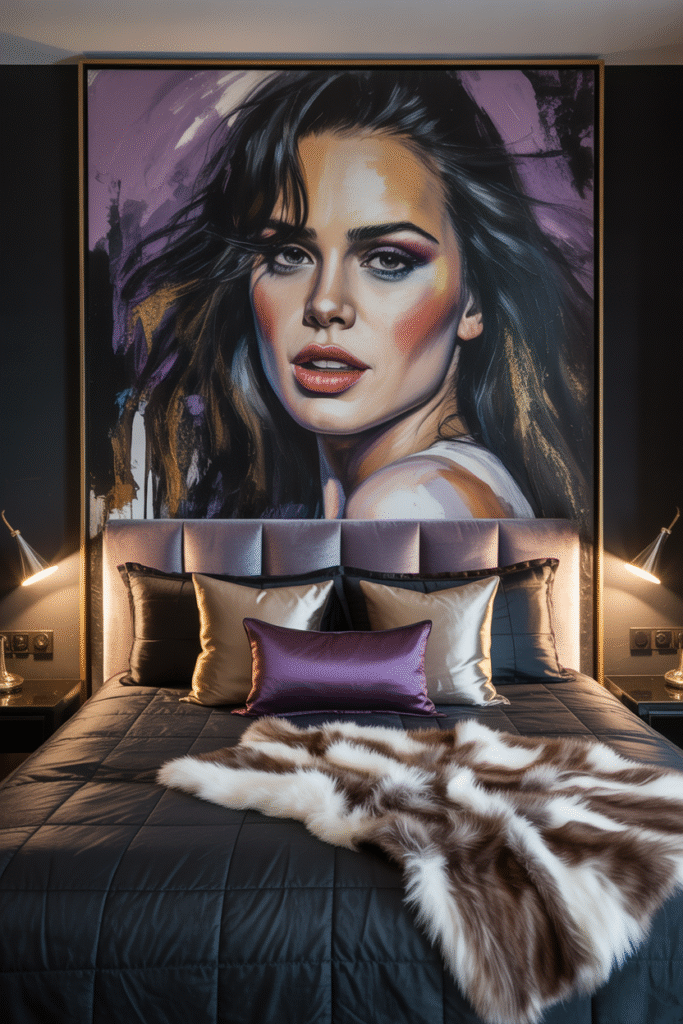 Baddie aesthetic bedroom ideas featuring an oversized art.