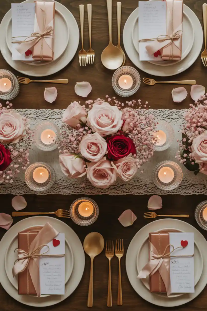 Personalized valentine table decor ideas with message cards and notes