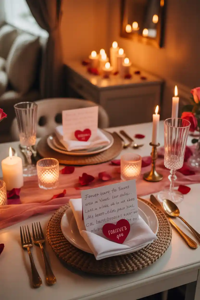 Personalized valentine table decor ideas with message cards and notes