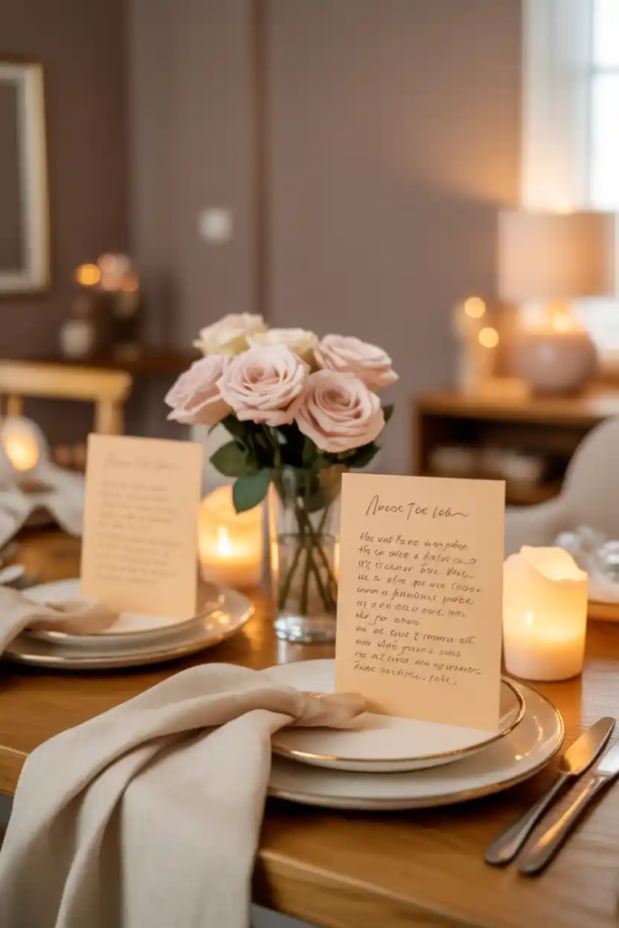 Personalized valentine table decor ideas with message cards and notes