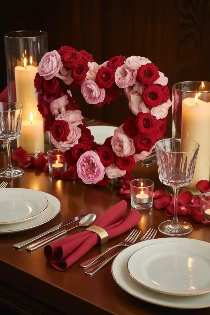 Heart accent valentine table decor ideas with subtle romantic details