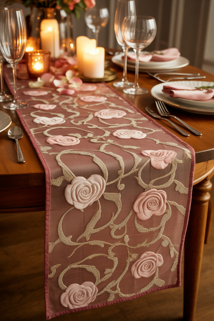 Patterned fabric valentine table decor ideas with elegant table styling
