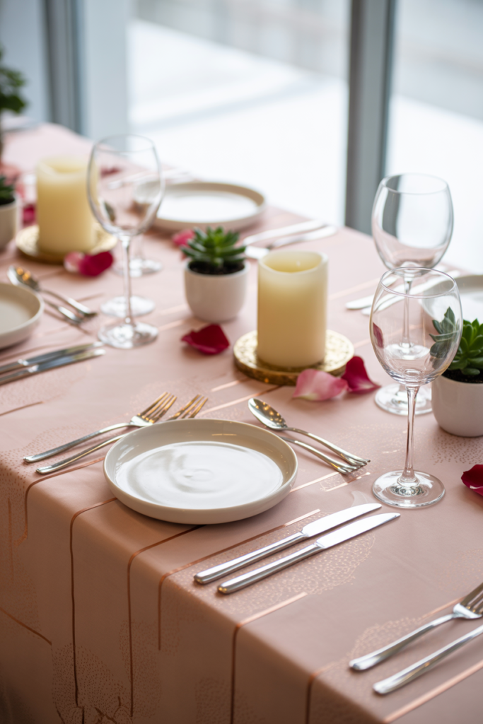 Patterned fabric valentine table decor ideas with elegant table styling