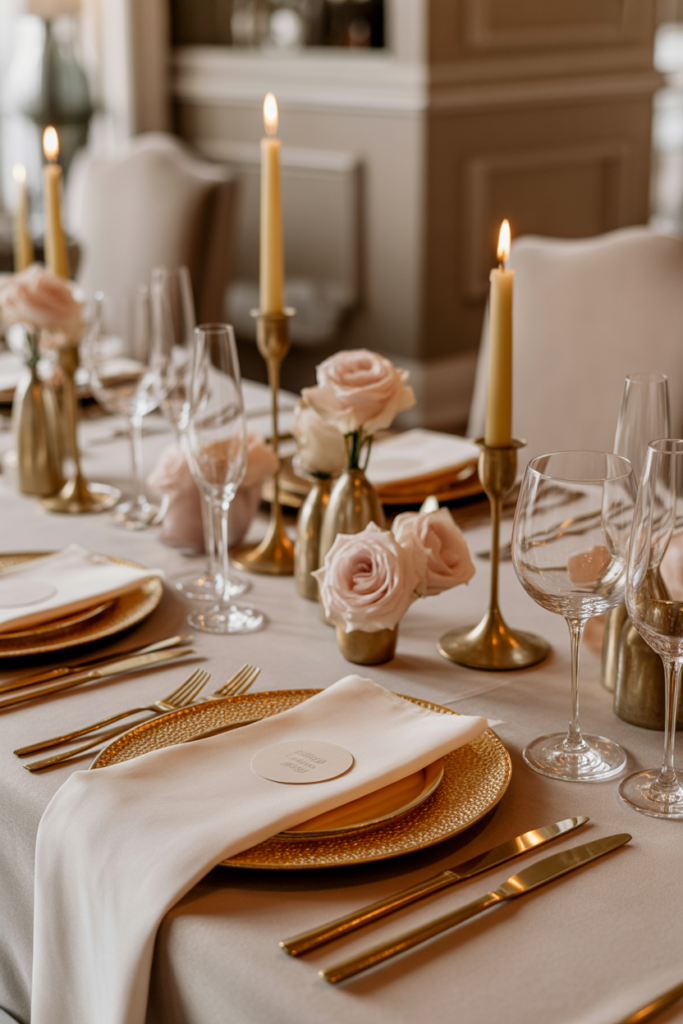 Metallic accent valentine table decor ideas with gold details