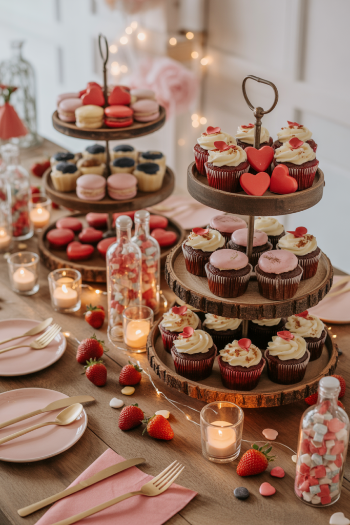 Edible accent valentine table decor ideas with chocolates and sweets