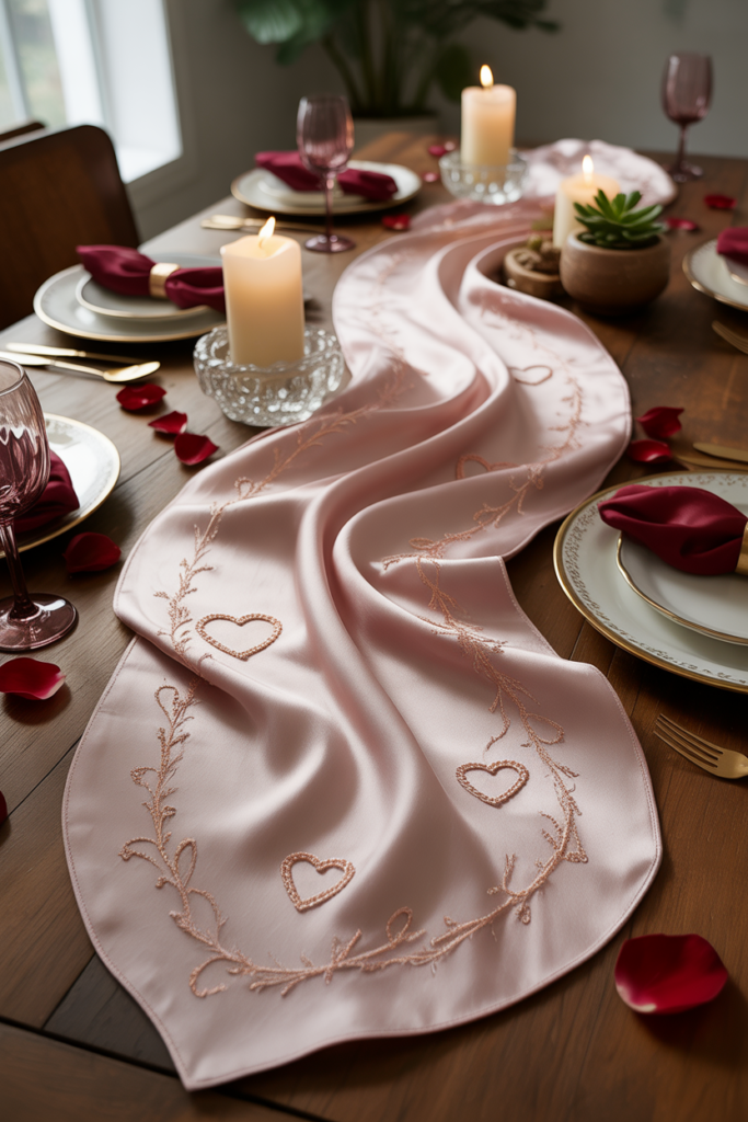 Place setting valentine table decor ideas with chargers and folded napkins