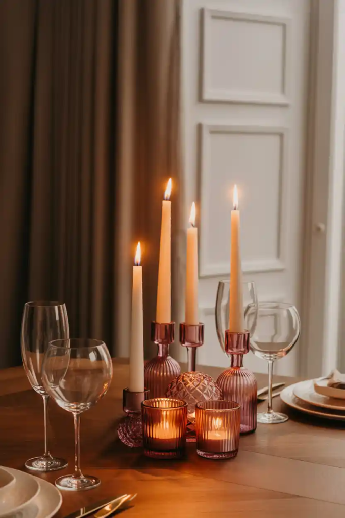 Glass and candle valentine table decor ideas creating a warm romantic glow