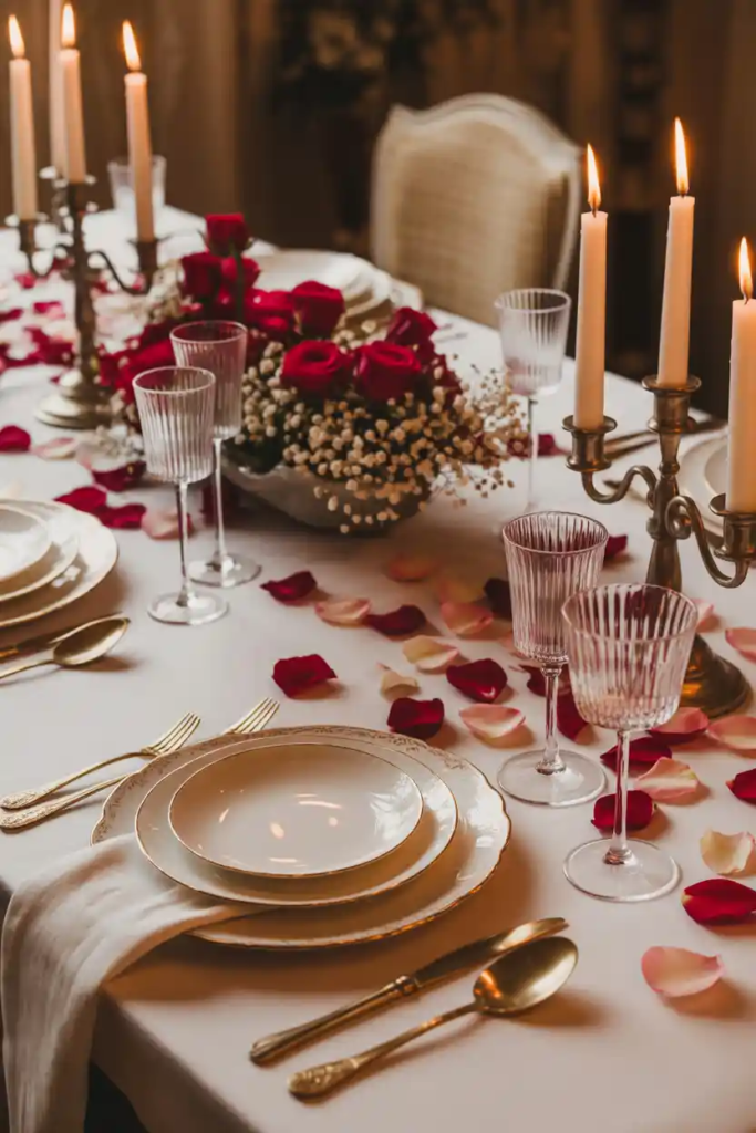 Symmetrical valentine table decor ideas with balanced and elegant styling